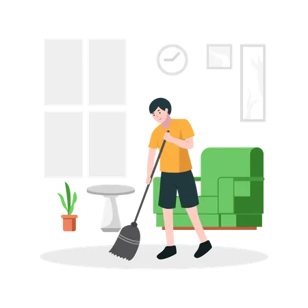 Man doing cleaning floor  Illustration