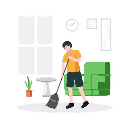 Man doing cleaning floor  Illustration