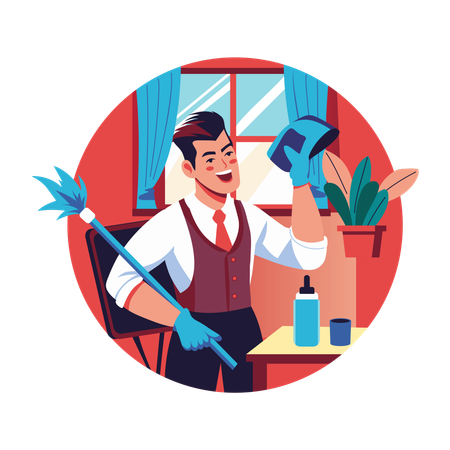 Man doing cleaning task  Illustration