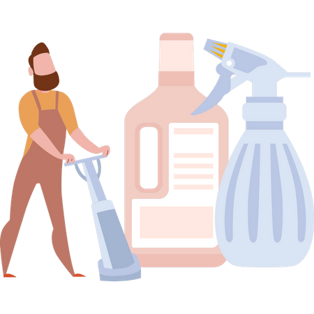 Man doing cleaning work  Illustration