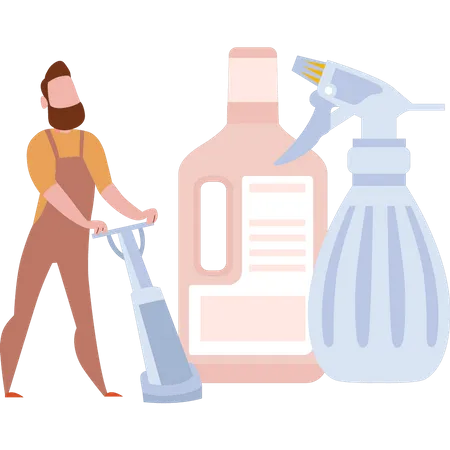 Man doing cleaning work  Illustration