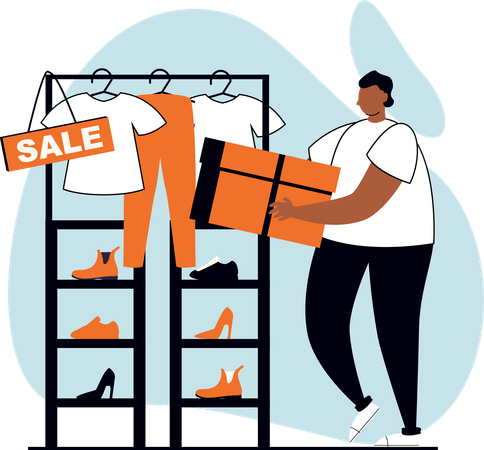 Man doing clothes shopping in shop store  Illustration