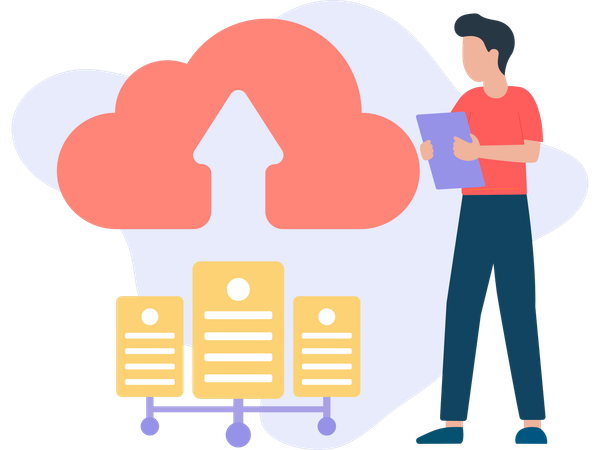 Man doing cloud computing  Illustration