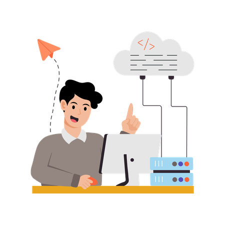 Man doing Cloud Data Hosting  Illustration