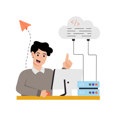 Man doing Cloud Data Hosting  Illustration