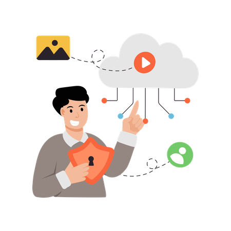 Man doing Cloud data protection  Illustration