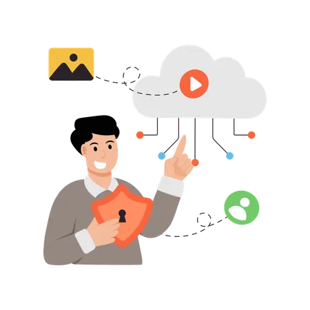 Man doing Cloud data protection  Illustration