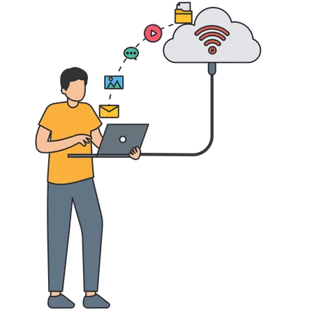 Man doing Cloud downloading  Illustration