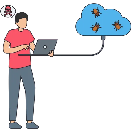 Man doing cloud hacking  Illustration