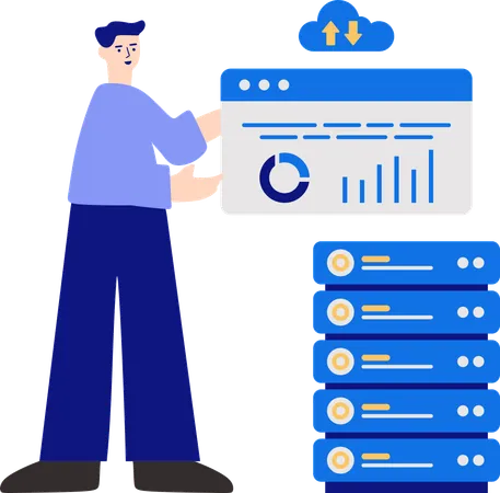 Man doing Cloud Hosting  Illustration