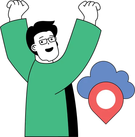 Man doing cloud location  Illustration