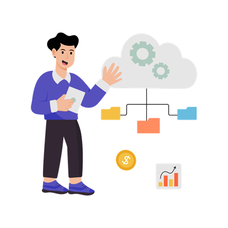 Man doing cloud management  Illustration