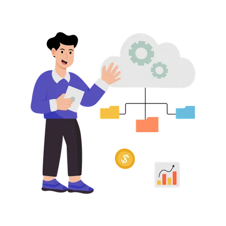 Man doing cloud management  Illustration