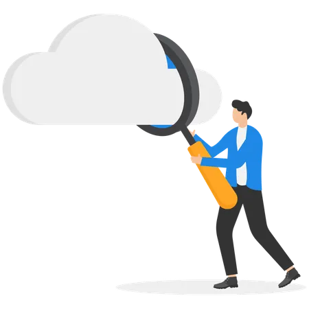 Man doing cloud research  Illustration