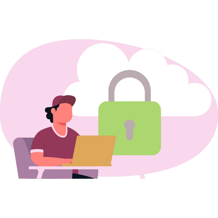 Man doing cloud security  Illustration