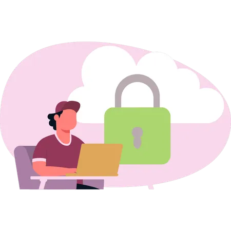 Man doing cloud security  Illustration