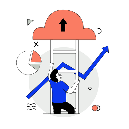 Man Doing Cloud upload  Illustration