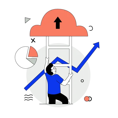 Man Doing Cloud upload  Illustration