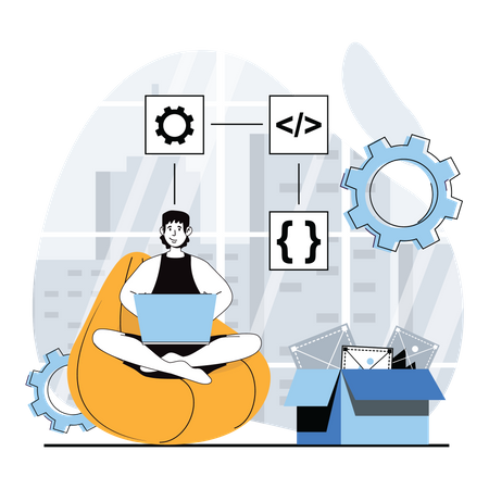 Man doing code development  Illustration