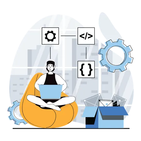 Man doing code development  Illustration