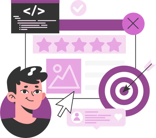 Man doing code review with target  Illustration