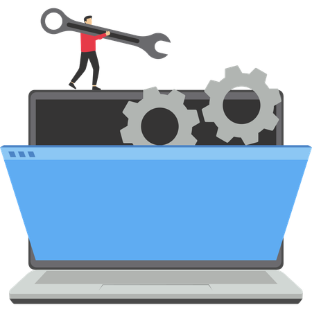 Man doing computer maintenance operation  Illustration