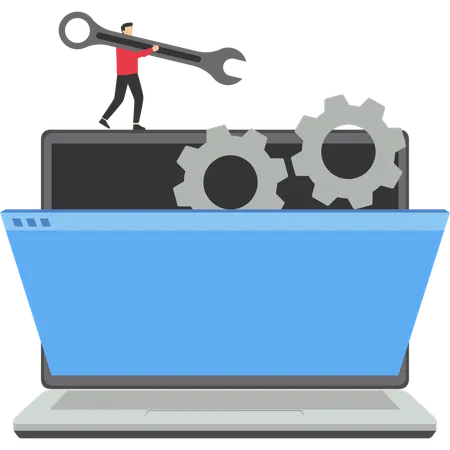 Man doing computer maintenance operation  Illustration
