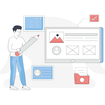 Man  doing content marketing  Illustration