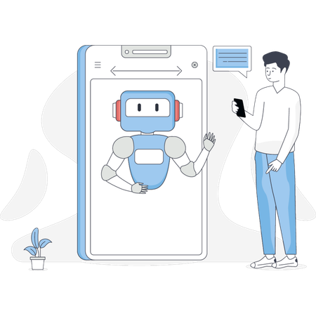 Man doing conversation with robot  Illustration