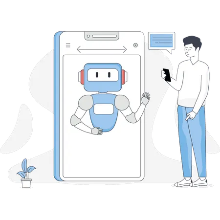 Man doing conversation with robot  Illustration