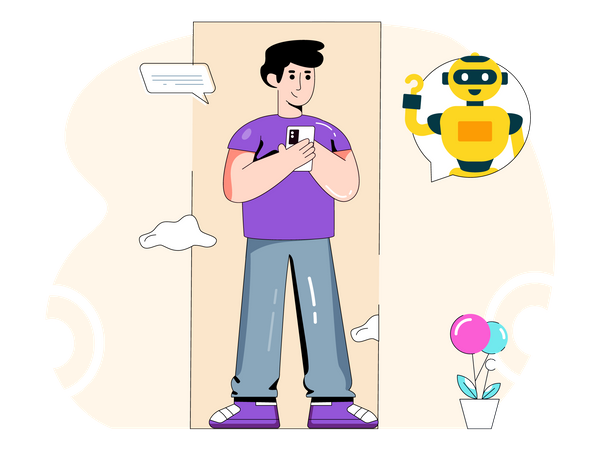 Man doing conversation with robot  Illustration