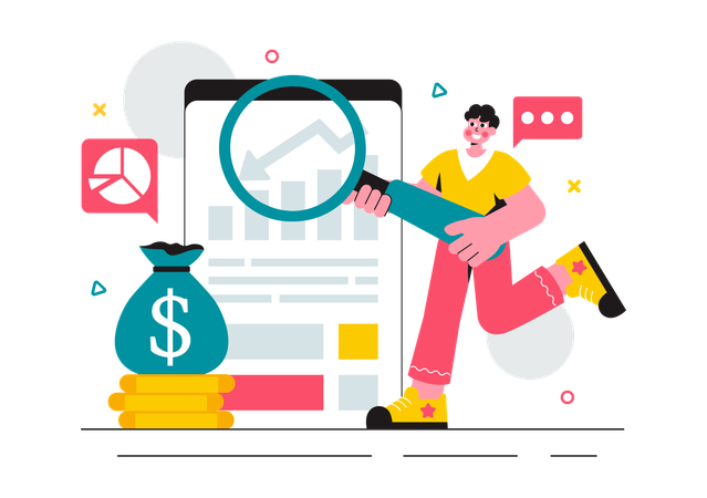 Man doing cost analysis  Illustration