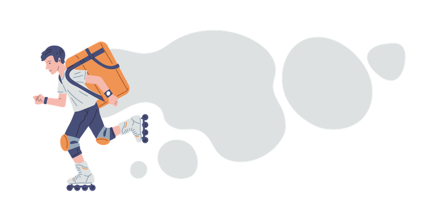 Man doing courier delivery on rollerblading  Illustration
