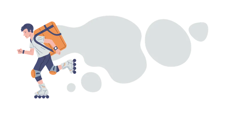 Man doing courier delivery on rollerblading  Illustration
