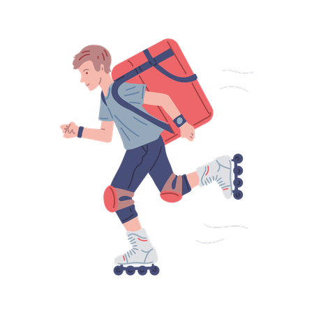 Man doing courier delivery on rollerblading  Illustration