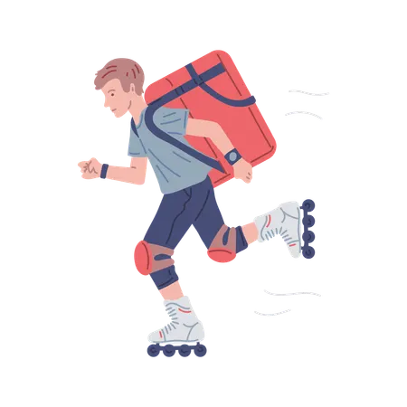 Man doing courier delivery on rollerblading  Illustration