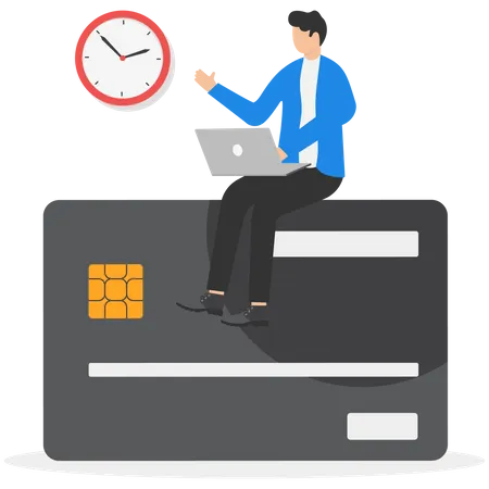 Man doing credit card payment on time Illustration