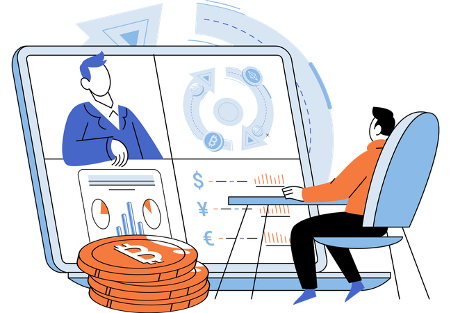 暗号通貨の取引をする男性  イラスト