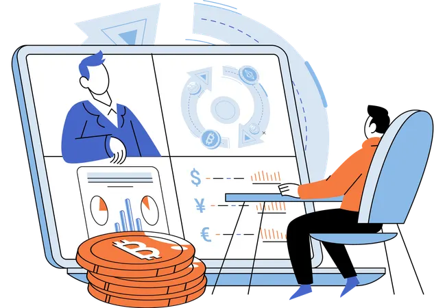 暗号通貨の取引をする男性  イラスト