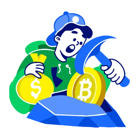 Man doing crypto mining  Illustration