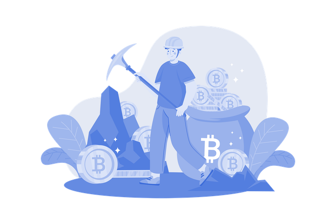 Man doing cryptocurrency mining  Illustration