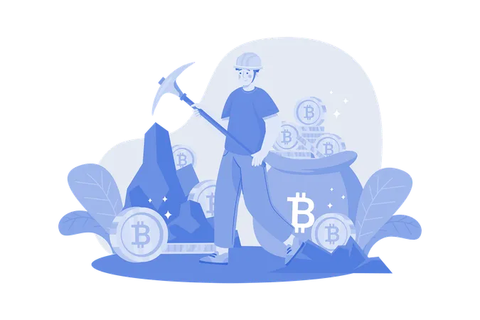 Man doing cryptocurrency mining  Illustration