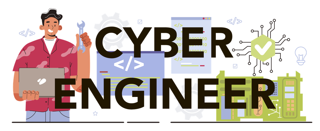 Man doing Cyber engineering  イラスト