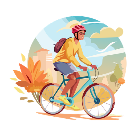 Man doing cycling fun in a park  Illustration