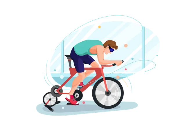 Man doing cycling on bicycle simulator Illustration