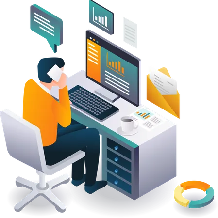 Man doing data analysis  Illustration