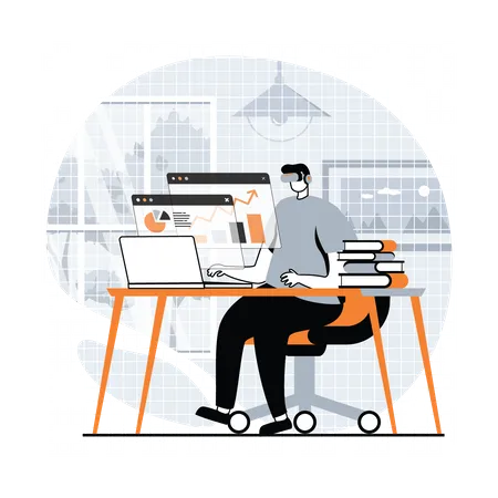 Man doing data analysis in VR Tech  Illustration