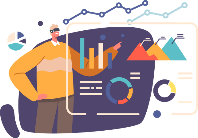 Man doing data analysis using VR glasses  Illustration