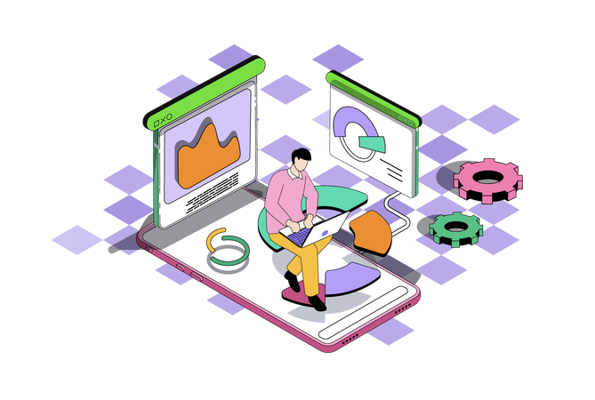 データ分析作業をする男性  イラスト