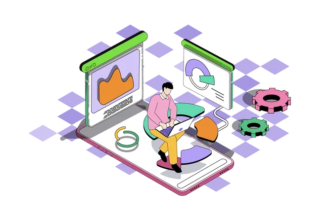 データ分析作業をする男性  イラスト